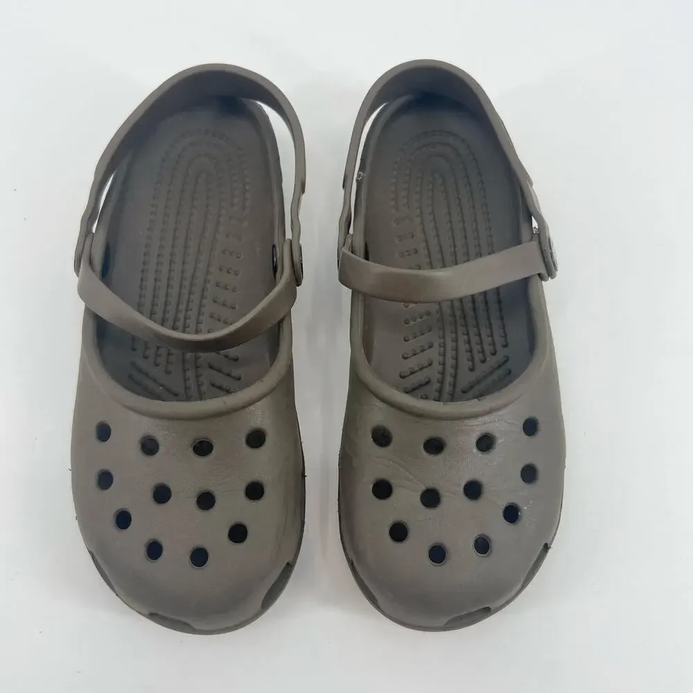 Crocs women brown Mary Jane Shayna style round toe sling back slip ons size 6